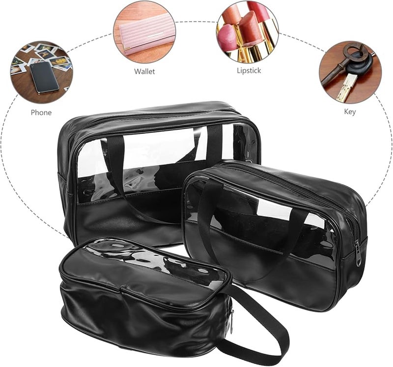 3pcs Transparent Toiletry Organizer Bag Portable Travel Makeup Storage - Image 3